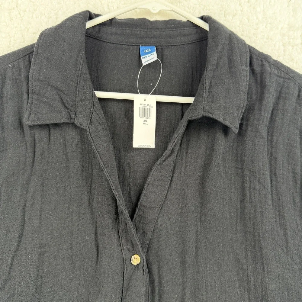 Old Navy Shirt Mens XXL‎ Tall Black Solid Long Sleeve Button Front Casual NWT